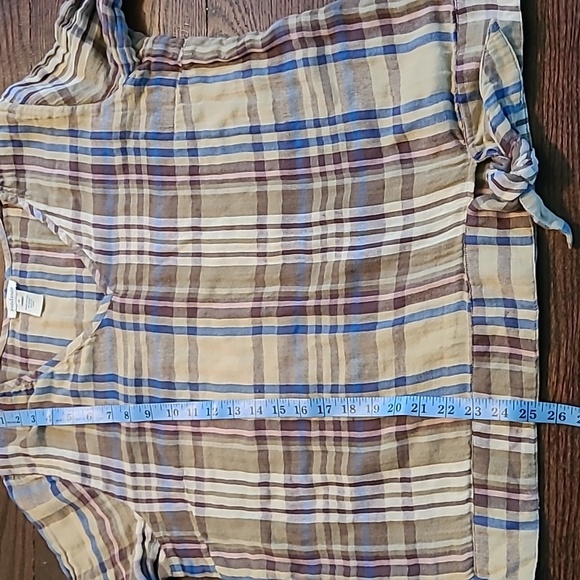 Sundance Willow Plaid Cotton V-neck Tie Knot Waist Popover Blouse Top Wmns XL - Picture 8 of 12